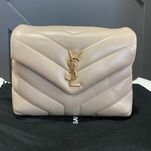 Saint Laurent Taupe Quilted Mini Mono Leather Shoulder Bag